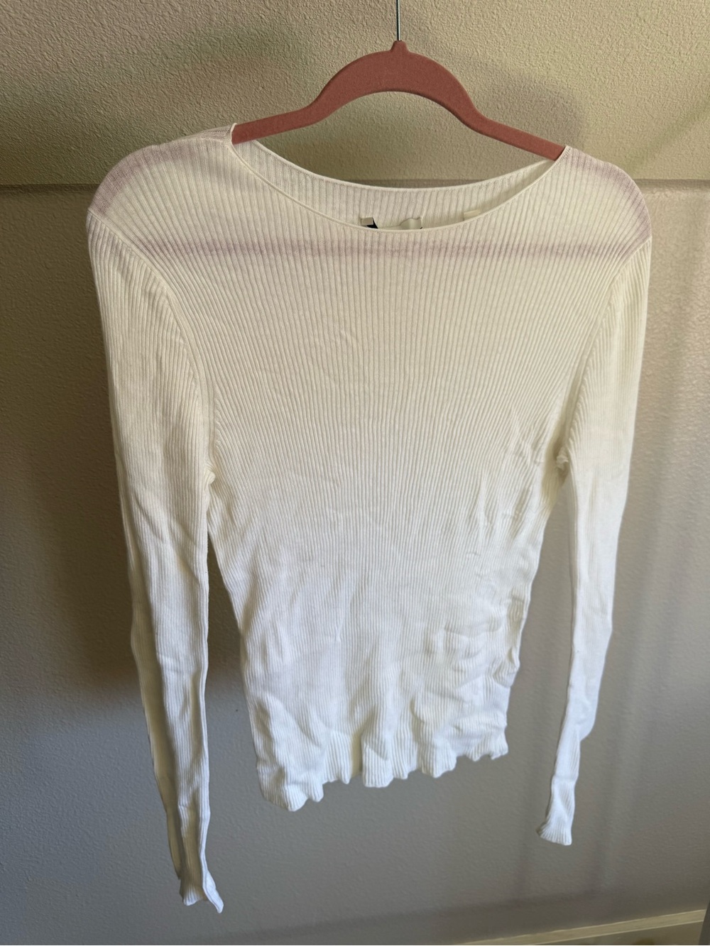 Vince White Ribbed Long-Sleeve Crewneck Top